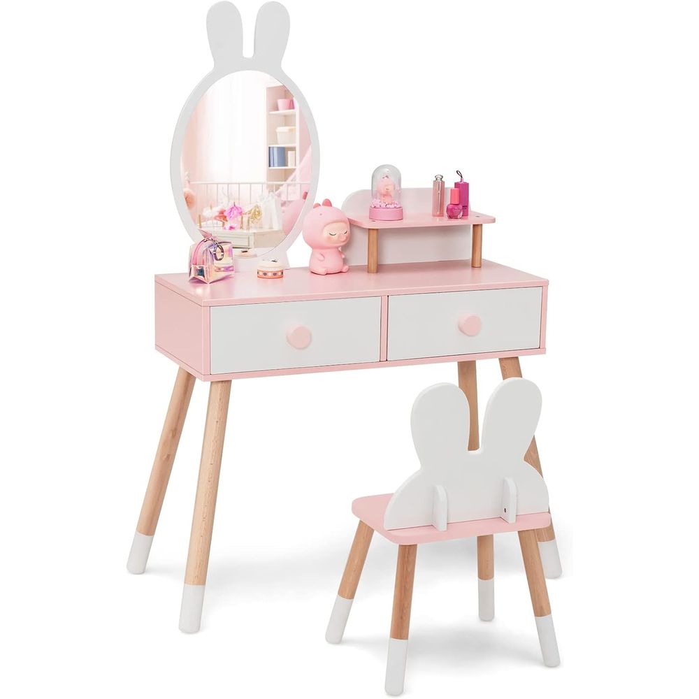 Beauty Makeup Chair - EY Kinder-Schminktisch, Hasen-Motiv Kleinkind-Schminktisch und Stuhl-Set