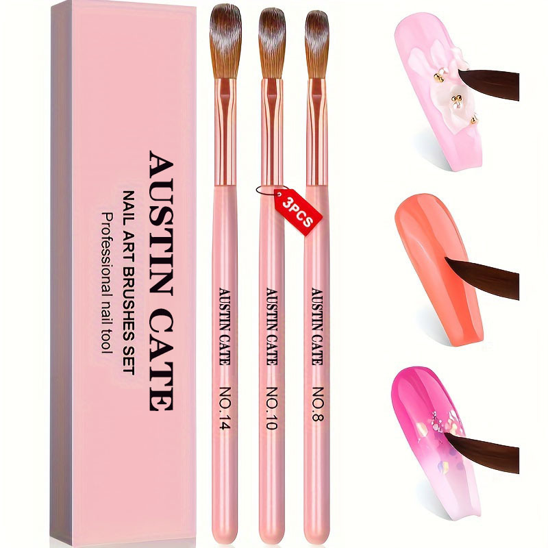 Blush Brush Kabuki - 3-teiliges Kolinsky-Acryl-Nagelbürsten-Set, Größe 8/10/14 für Acrylpulver-Anwendungsbürsten,