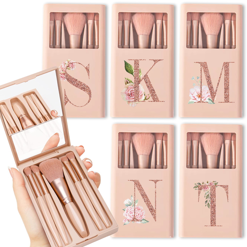 Beauty Makeup Box Set - 5-teiliges Kosmetikpinsel-Set mit Spiegel und Etui,